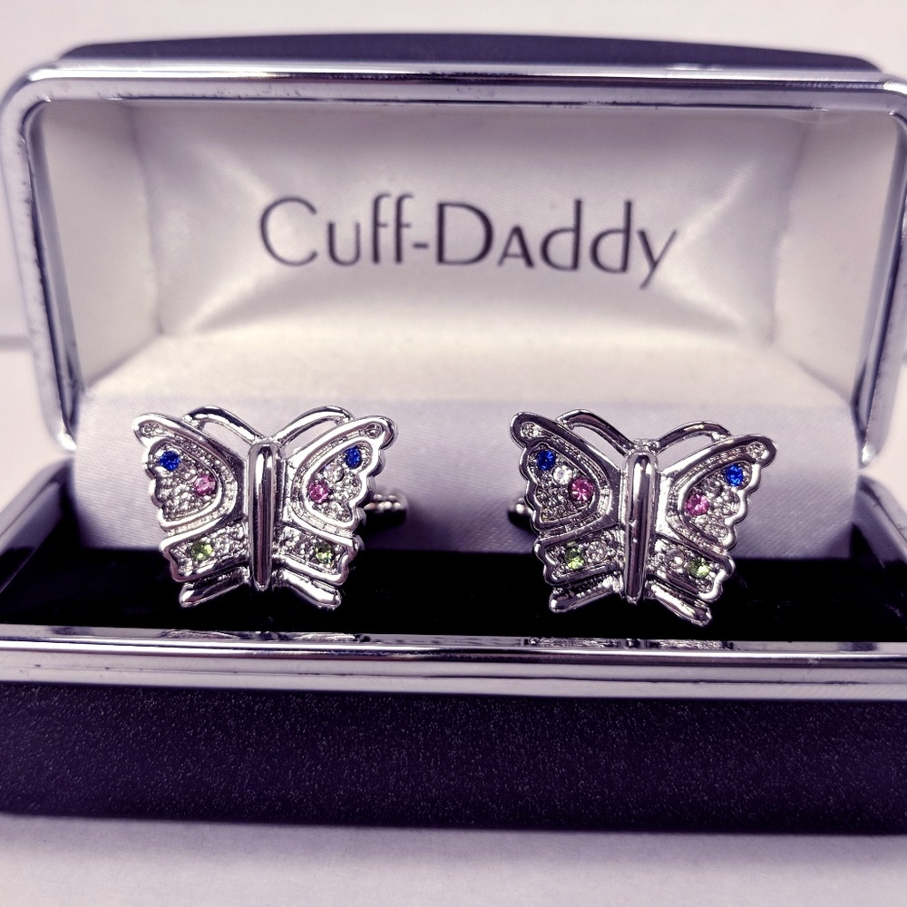 Butterfly Rhinestone Cuff-links